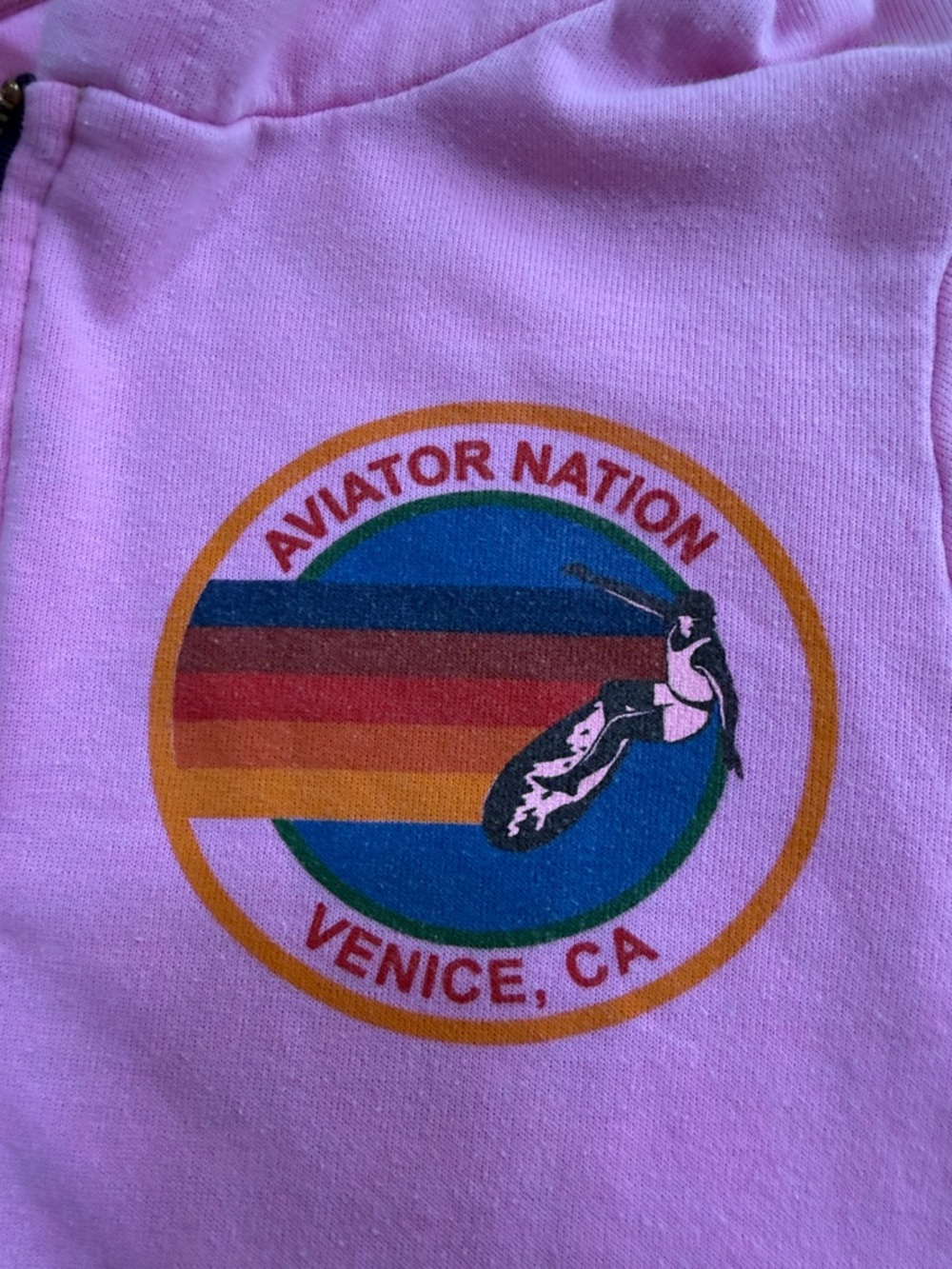 Aviator Nation  neon Pink Zip unisex Hoodie with Rainbow print  in large . - Picture 3 of 12